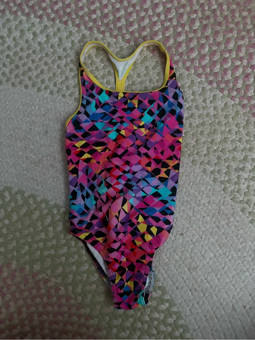 Speedo Girls Multicolor Geometric One-Piece with Yellow Trim